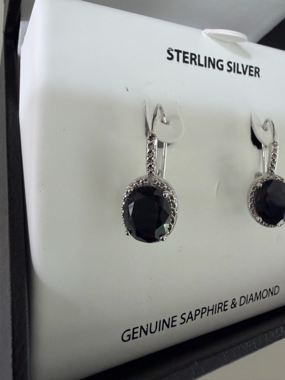 Sterling Silver Blue Sapphire Drop Earrings - Genuine Sapphire & Diamond